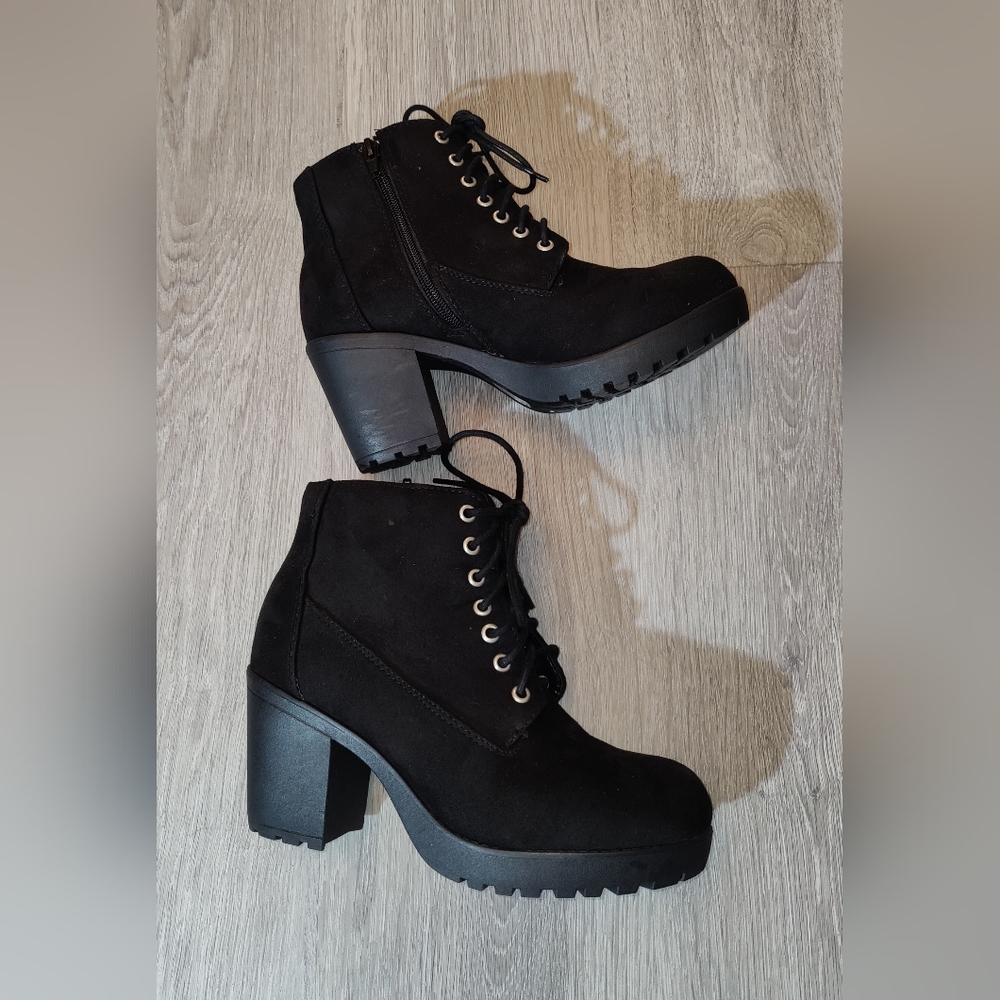 Black Suede Ankle Lace Up Bootie